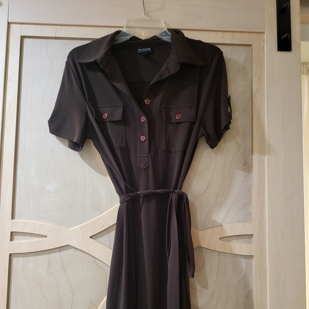 Enfocus Studio Brown Shirt Dress with Tie Waist